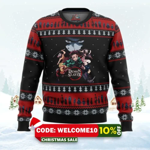 demon slayer poster ugly christmas sweater 1
