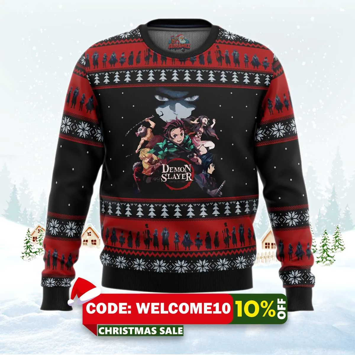 demon slayer poster ugly christmas sweater 1 demon slayer poster ugly christmas sweater 1