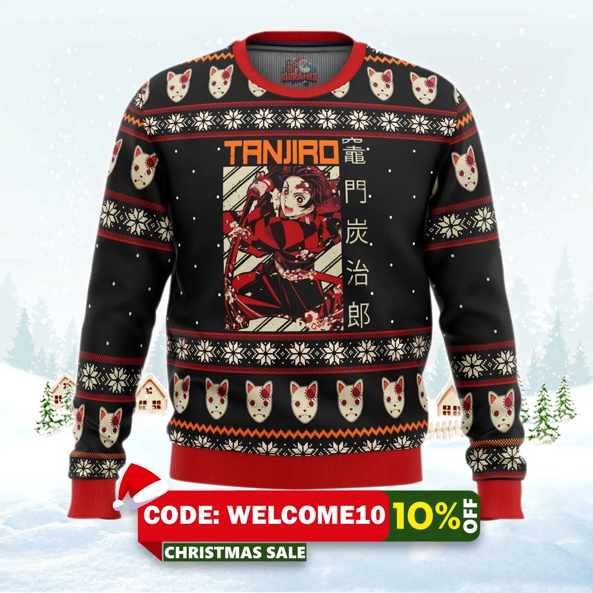 demon slayer tanjiro ugly christmas sweater 1 demon slayer tanjiro ugly christmas sweater 1