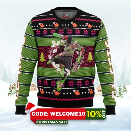 denji chainsaw man ugly christmas sweater 1