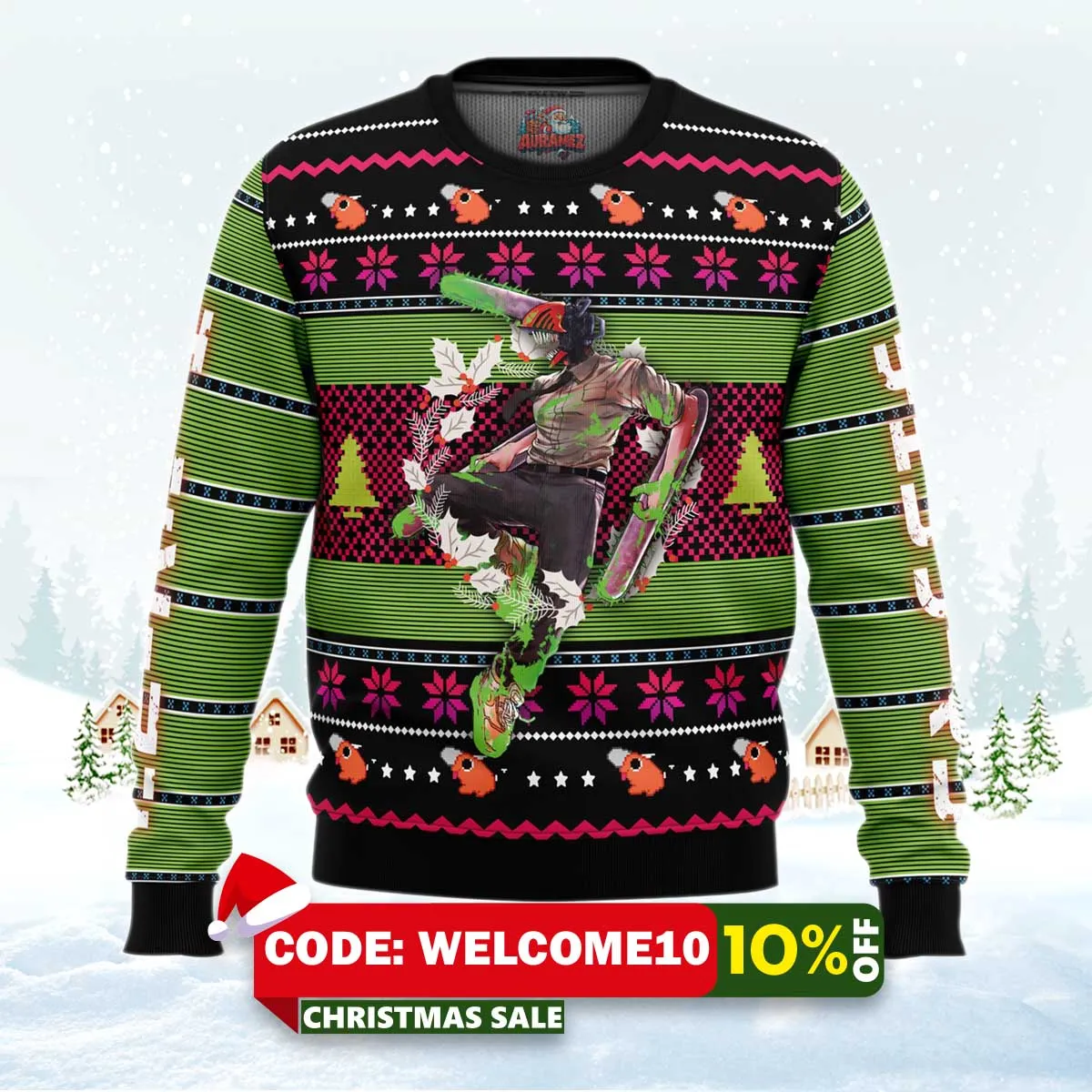 denji chainsaw man ugly christmas sweater 1 denji chainsaw man ugly christmas sweater 1