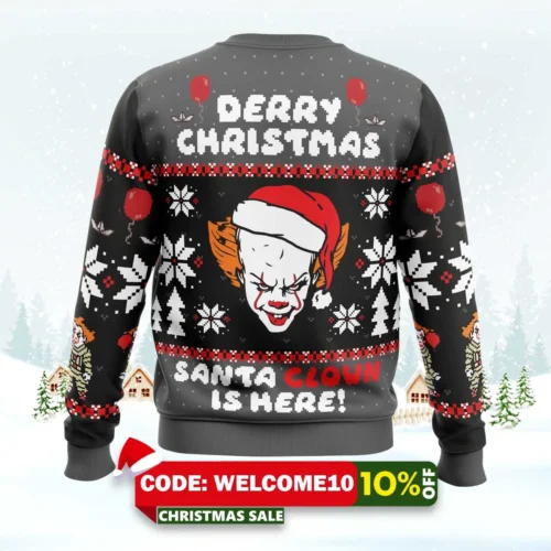 derry christmas pennywise the clown ugly christmas sweater 2
