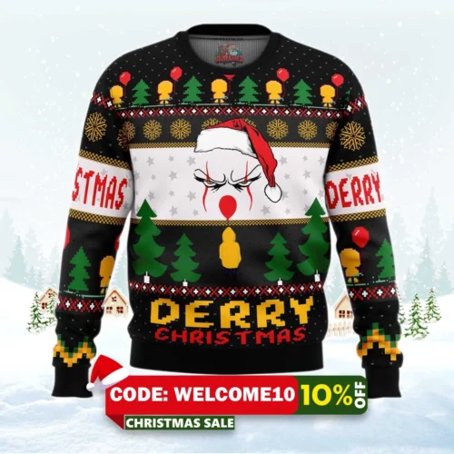 derry pennywise christmas ugly christmas sweater 1
