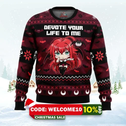 devote your life to me high school dxd ugly christmas sweater 1