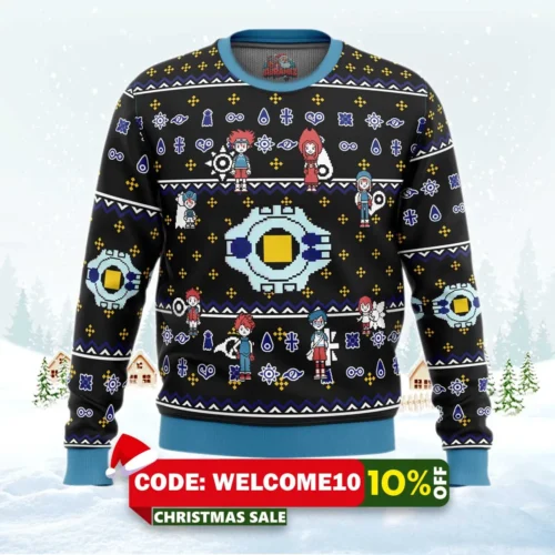 digimon characters ugly christmas sweater 1
