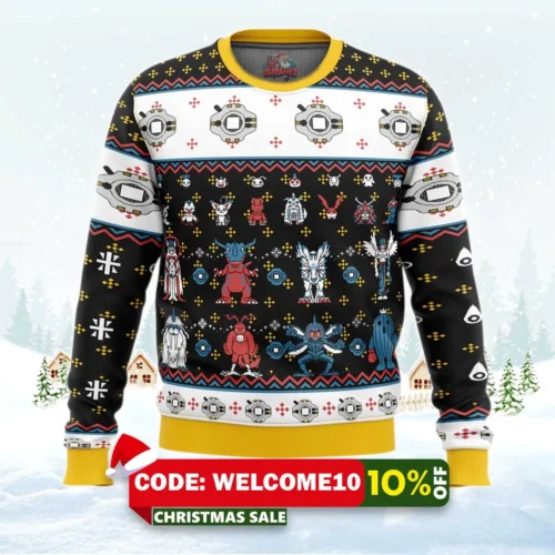 digimon sprites ugly christmas sweater 1