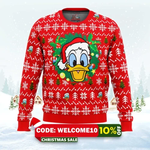 donald duck christmas head ugly christmas sweater 1