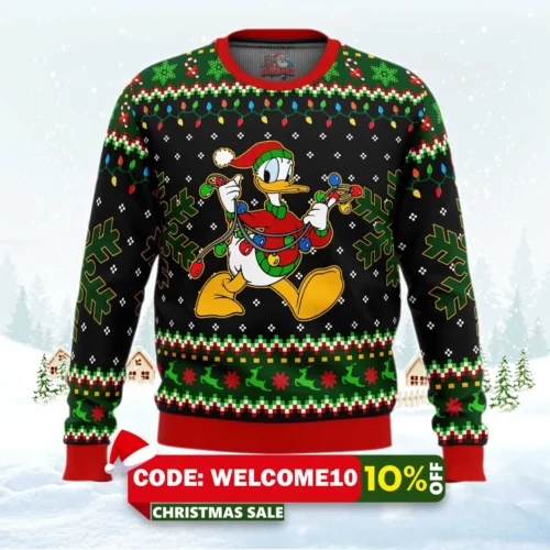 donald duck christmas lights ugly christmas sweater 1