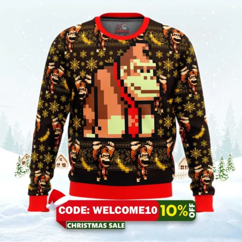 donkey kong sprite ugly christmas sweater 1