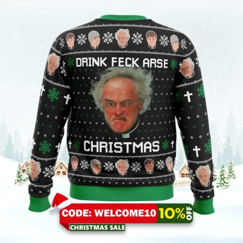 drink feck arse father ted ugly christmas sweater 2