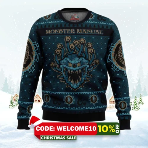 dungeons & dragons monster manual ugly christmas sweater 1