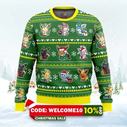 eevee merry christmas pokemon ugly christmas sweater 1