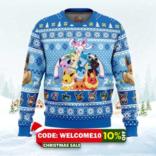 eeveelution pokemon ugly christmas sweater 1