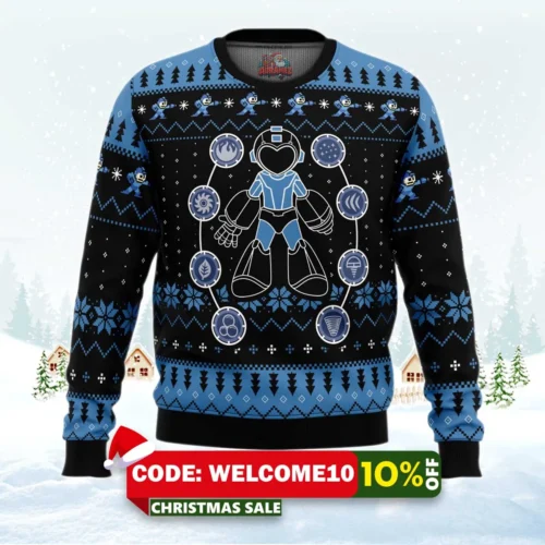 elemental weapon mega man ugly christmas sweater 1