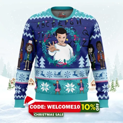 eleven stranger things ugly christmas sweater 1
