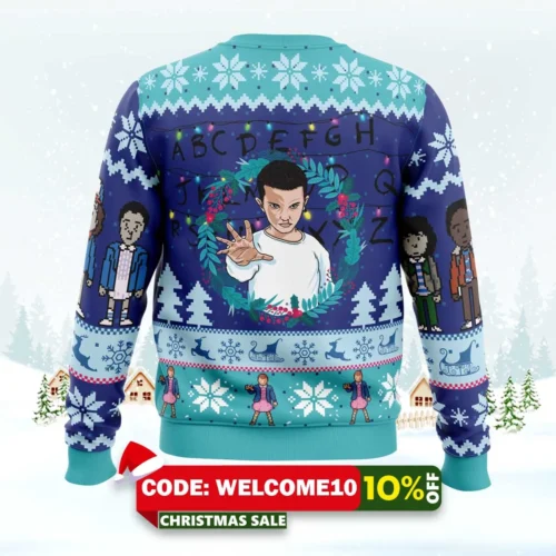 eleven stranger things ugly christmas sweater 2