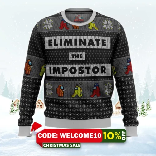 eliminate the impostor among us ugly christmas sweater 1