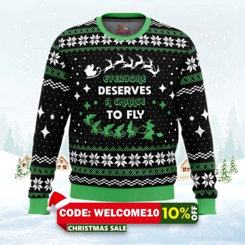 everyone deserves to fly wicked and christmas ugly christmas sweater 1