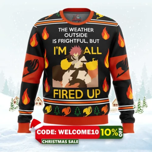 fairy tail natsu fired up ugly christmas sweater 1