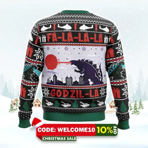 falalala godzil la godzilla ugly christmas sweater 2