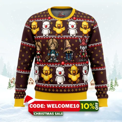 final fantasy classic 8bit ugly christmas sweater 1