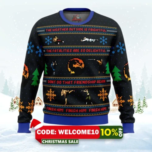 finish him! mortal kombat ugly christmas sweater 1