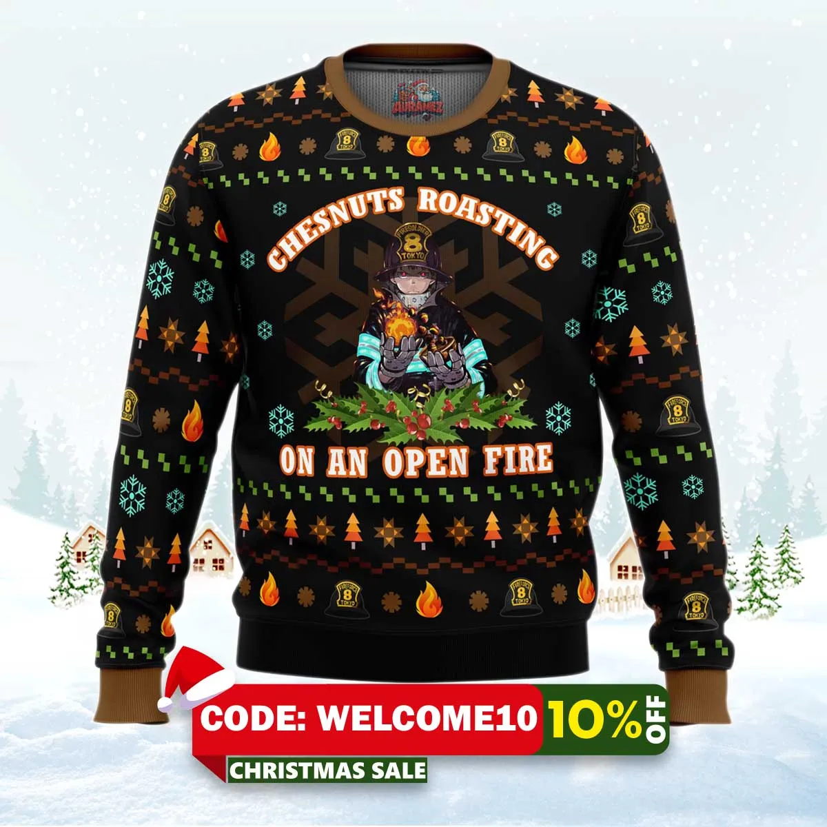 fire force chesnuts roasting ugly christmas sweater 1 fire force chesnuts roasting ugly christmas sweater 1