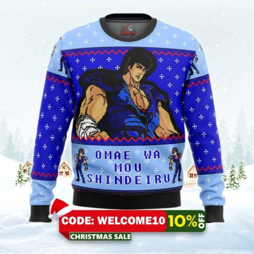 fist of the north star omae wa mou shindeiru ugly christmas sweater 1