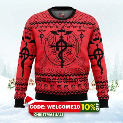 flamel's cross x transmutation circle fullmetal alchemist ugly christmas sweater 1