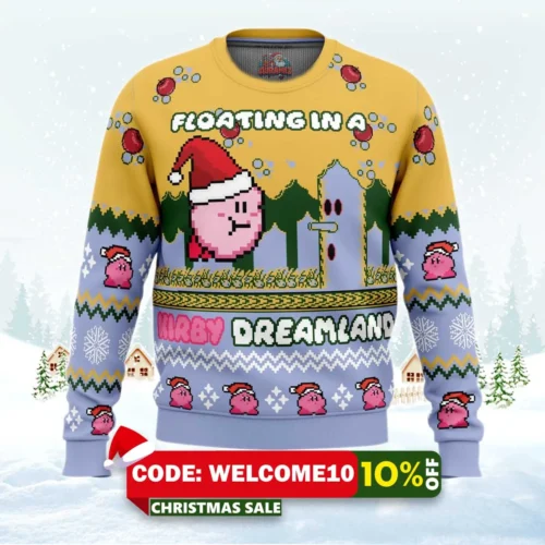 floating in a kirby dreamland ugly christmas sweater 1