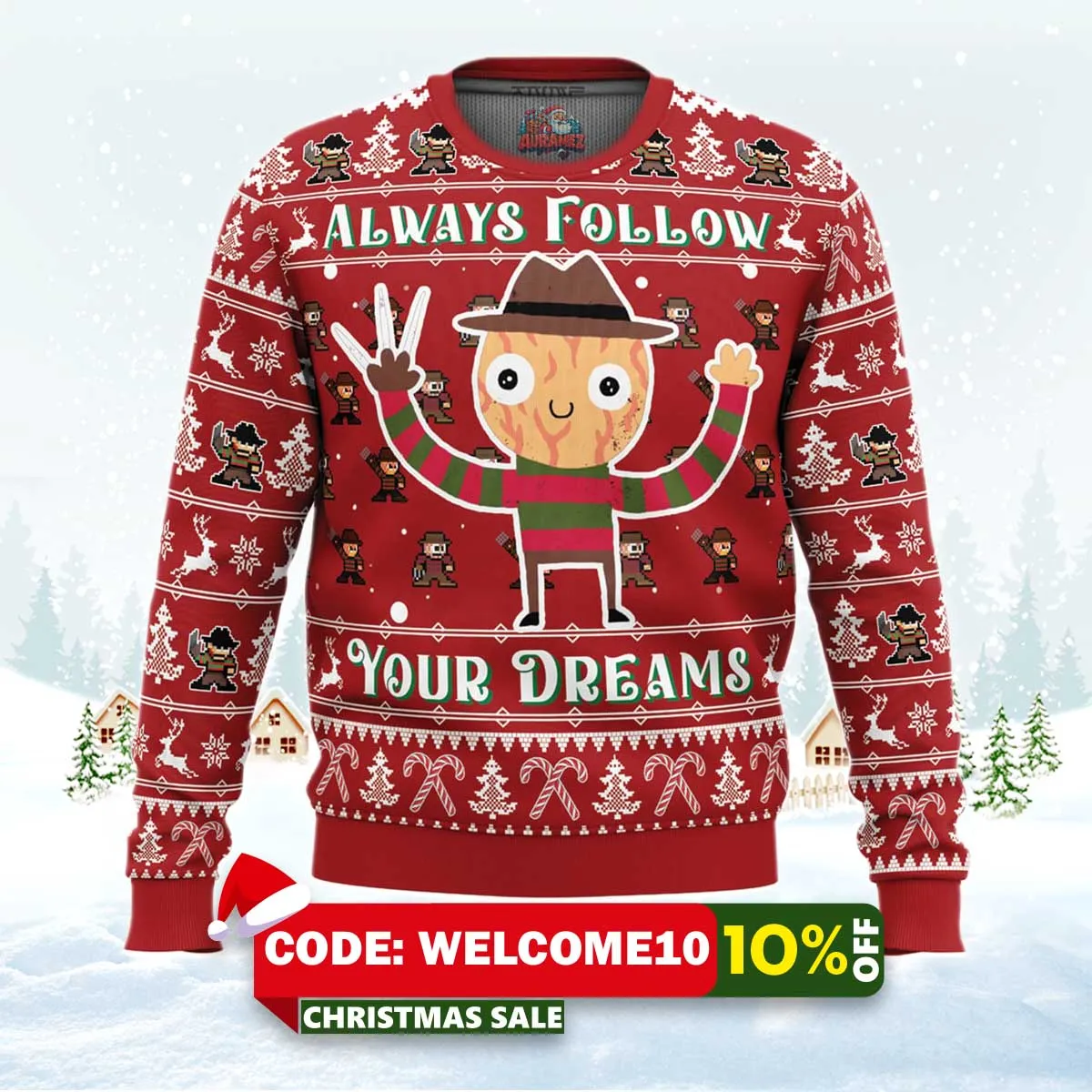 follow your dreams nightmare on elm street ugly christmas sweater 1 follow your dreams nightmare on elm street ugly christmas sweater 1