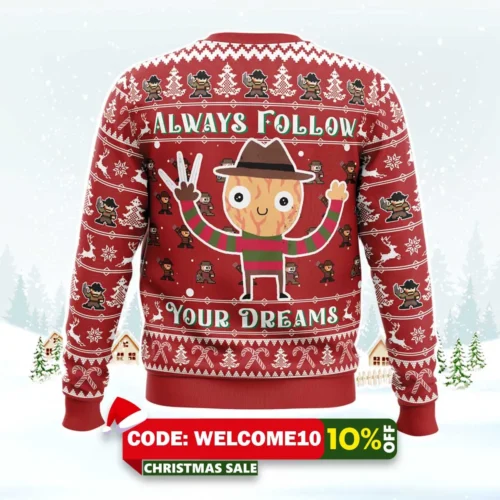 Follow Your Dreams Nightmare On Elm Street Ugly Christmas Sweater 1 follow your dreams nightmare on elm street ugly christmas sweater 2