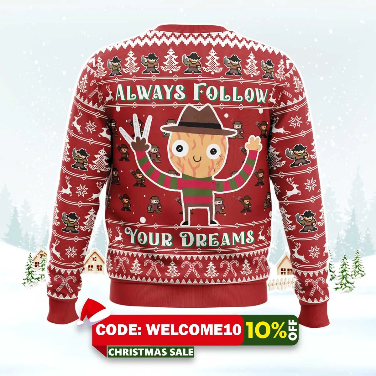 follow your dreams nightmare on elm street ugly christmas sweater 2 follow your dreams nightmare on elm street ugly christmas sweater 2