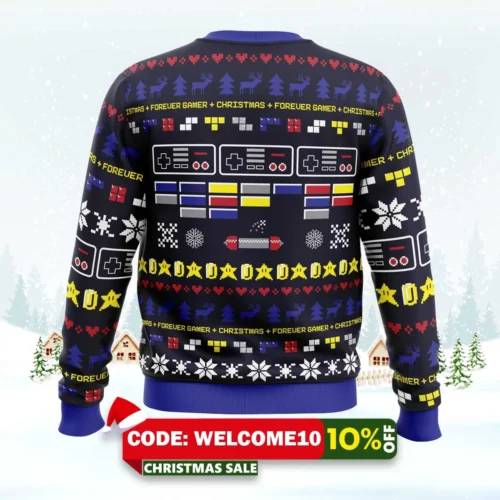 forever gamer christmas pac man ugly christmas sweater 2