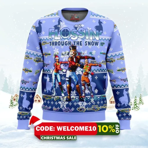 fortnite snow floss ugly christmas sweater 1