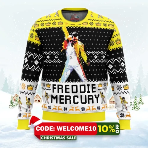 freddie mercury queen ugly christmas sweater 1