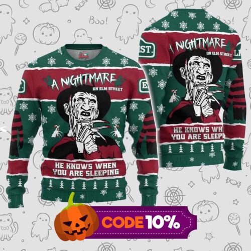 Freddy Krueger Ugly Halloween Sweater – Nightmare on Elm Street Horror Knit  Auramez