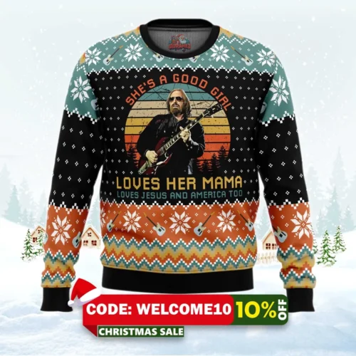 free fallin' tom petty ugly christmas sweater 1