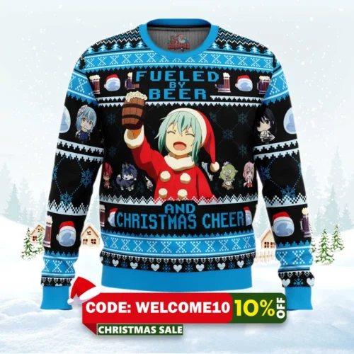 fueled by beer that time i got reincarnated as a slime ugly christmas sweater 1