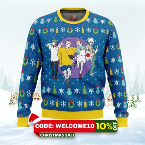 fun walk jujutsu kaisen ugly christmas sweater 1