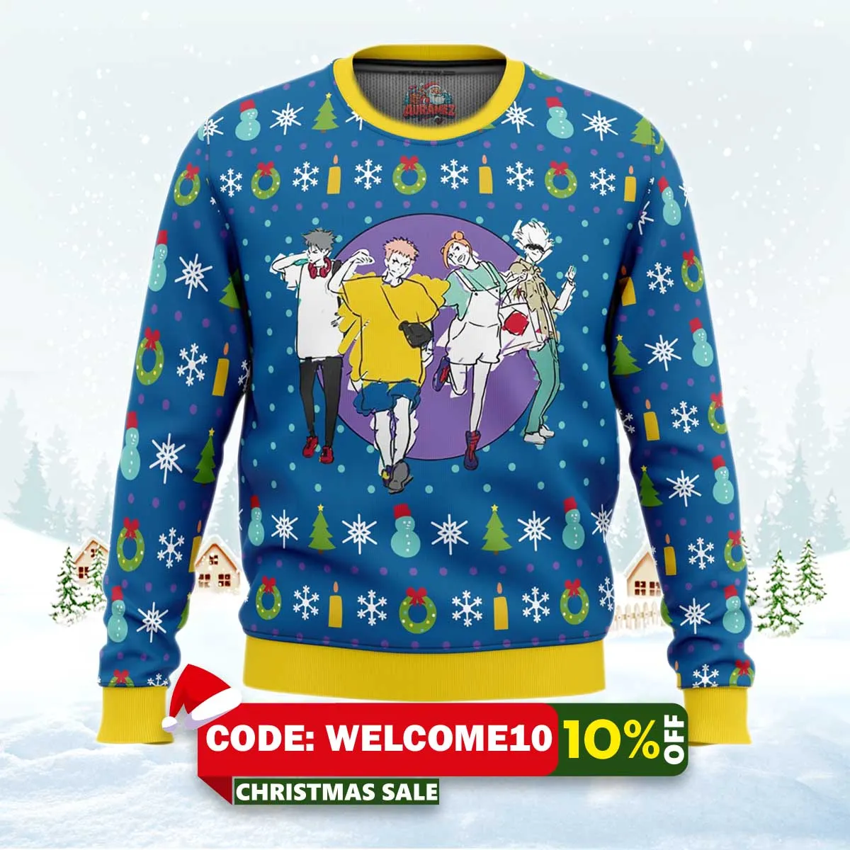 fun walk jujutsu kaisen ugly christmas sweater 1 fun walk jujutsu kaisen ugly christmas sweater 1