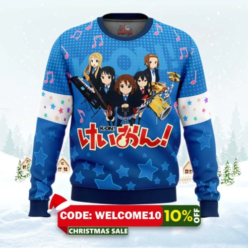 funny christmas band k on! ugly christmas sweater 1