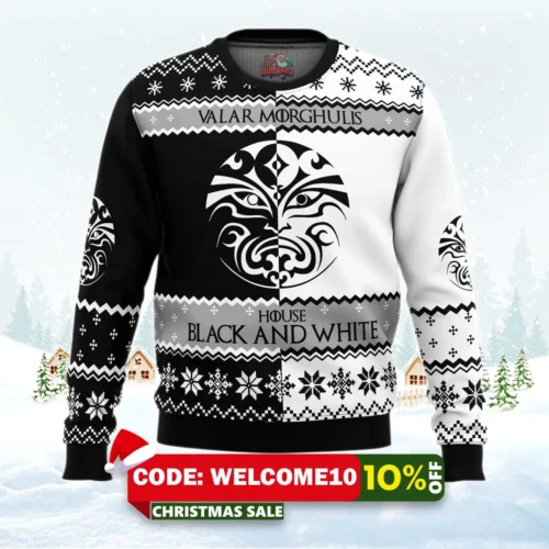 game of thrones house black and white ugly christmas sweater 1