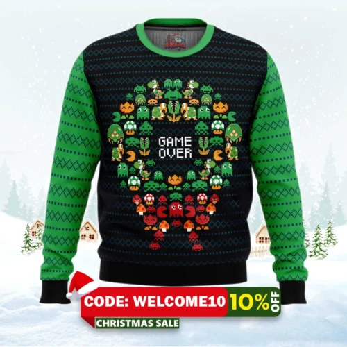 game over nintendo ugly christmas sweater 1