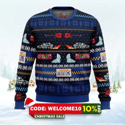 get back in time for christmas back to the future ugly christmas sweater 1