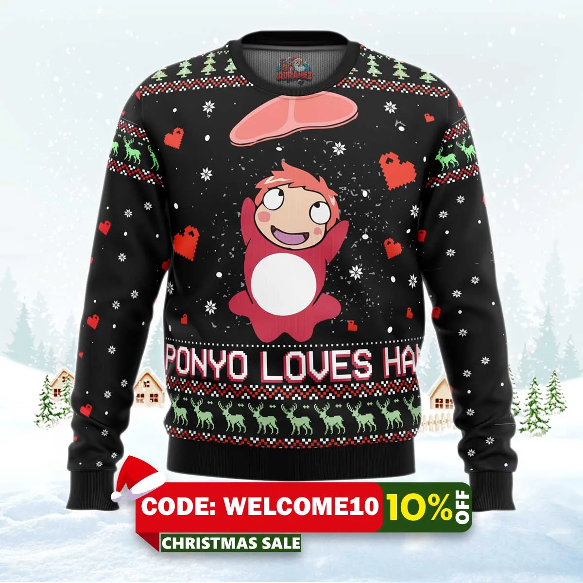 ghibli ponyo loves ham ugly christmas sweater 1 ghibli ponyo loves ham ugly christmas sweater 1