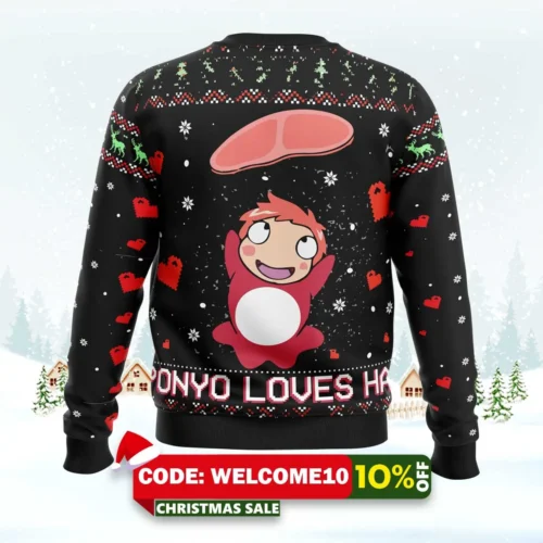 Ghibli Ponyo Loves Ham Ugly Christmas Sweater 1 ghibli ponyo loves ham ugly christmas sweater 2