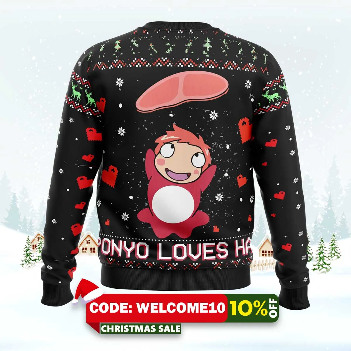 ghibli ponyo loves ham ugly christmas sweater 2 ghibli ponyo loves ham ugly christmas sweater 2