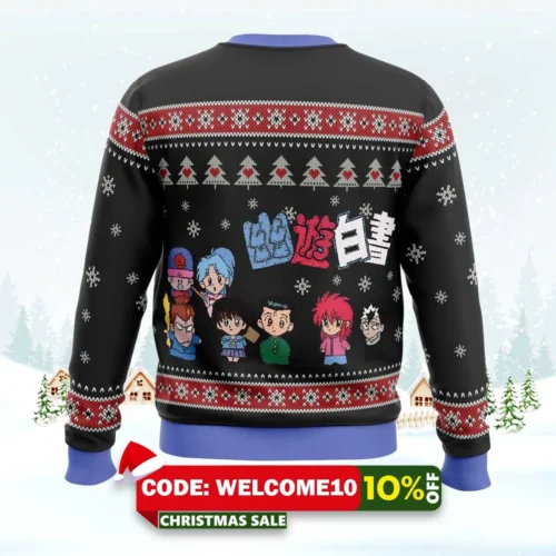 ghost fighter yuyu hakusho chibis ugly christmas sweater 2