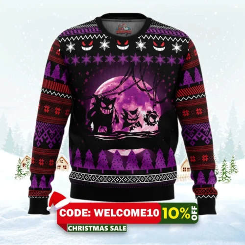 ghost trio pokemon ugly christmas sweater 1